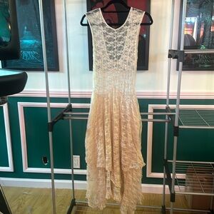 Free people cream multi layer maxi lace dress
